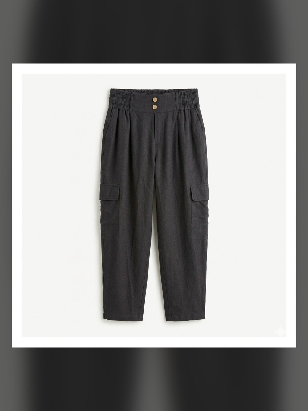 4our Dreamers Linen Blend Cargo Pants Elastic High Waist Tapered Black Large